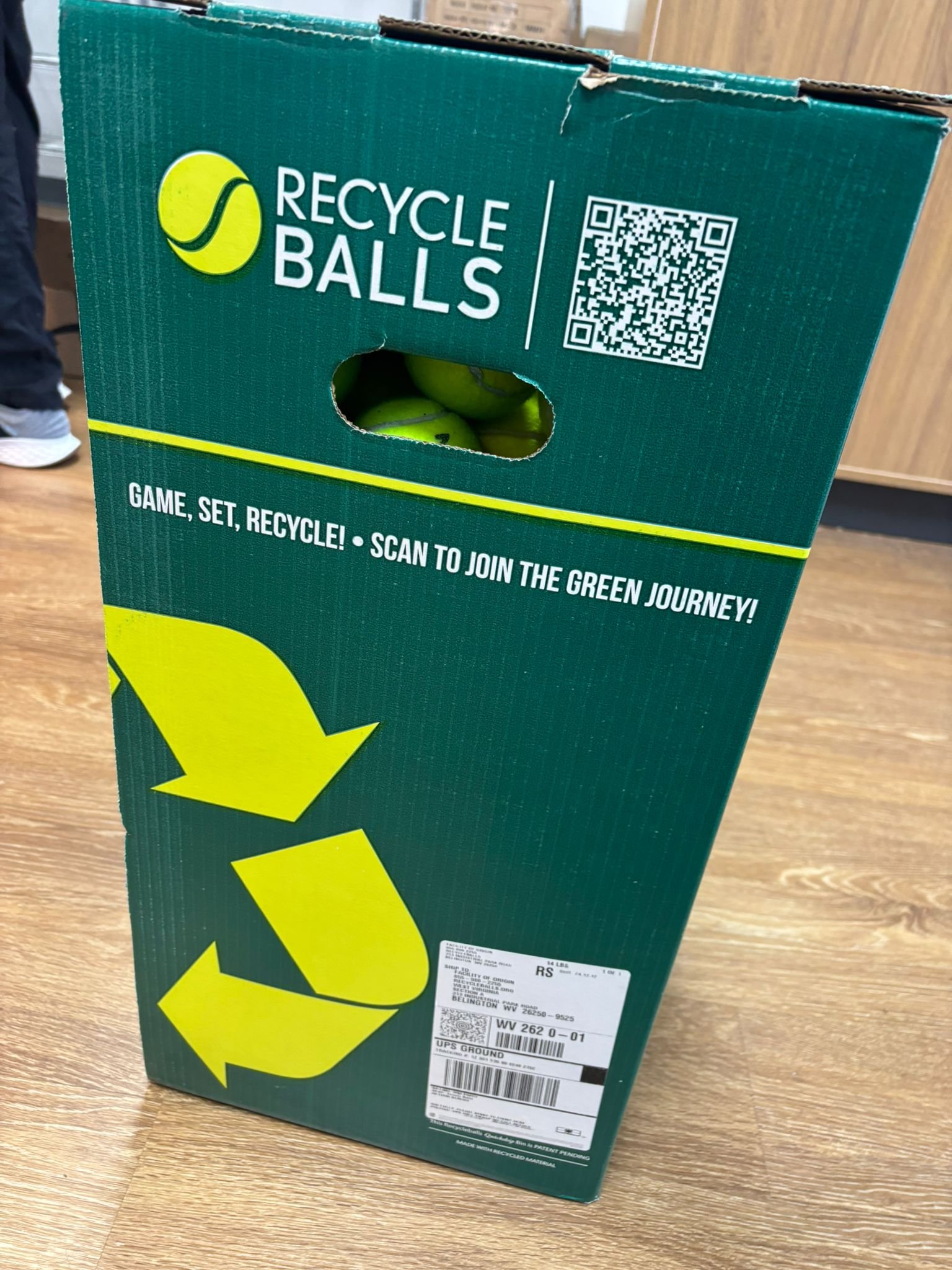 Tennis ball recycling collection box